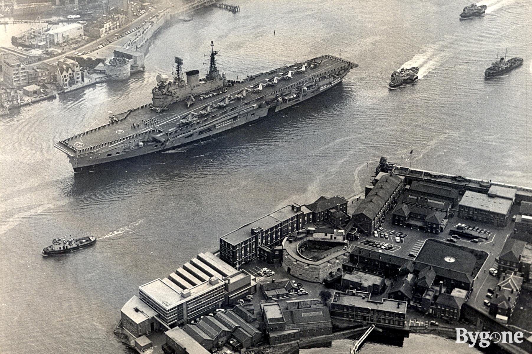 HMS Eagle entering Portsmouth Harbour, 1970