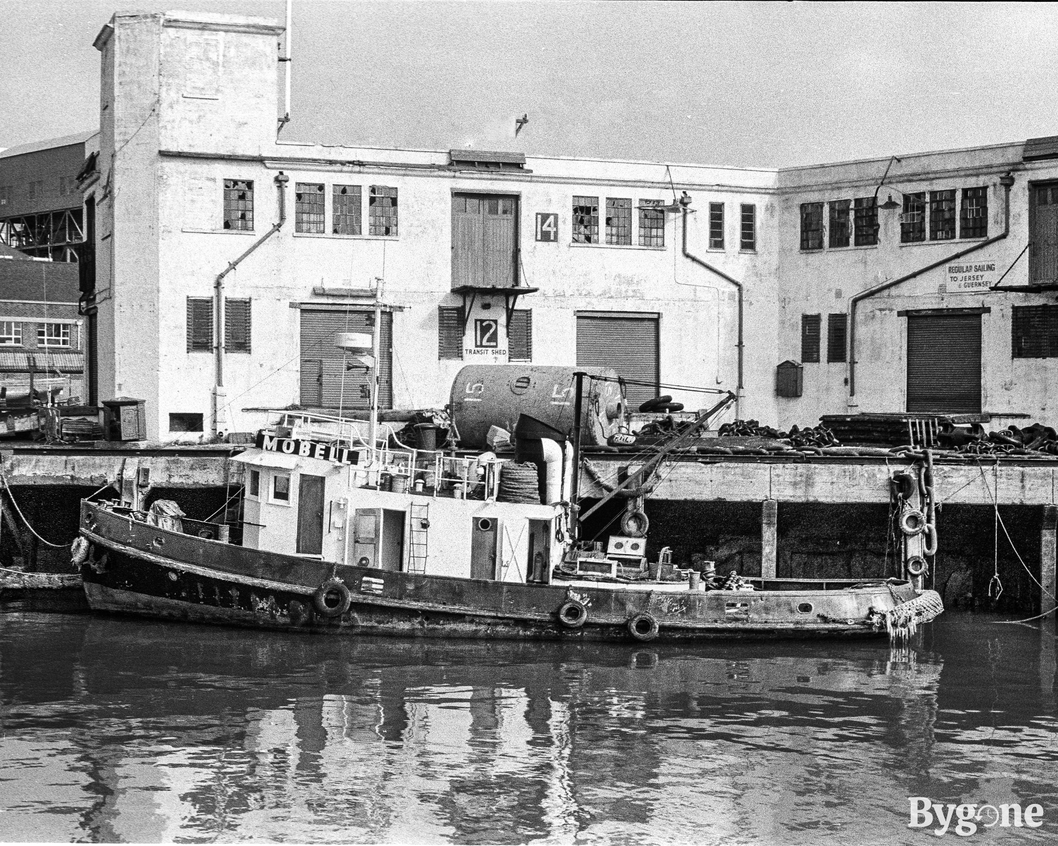 Moored boat, The Camber, Portsmouth, 1970s