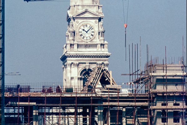 Council offices under construction, Portsmouth Guildhall in background.