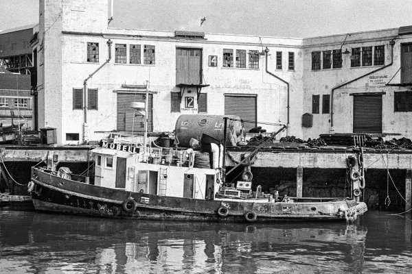 Moored boat, The Camber, Portsmouth, 1970s