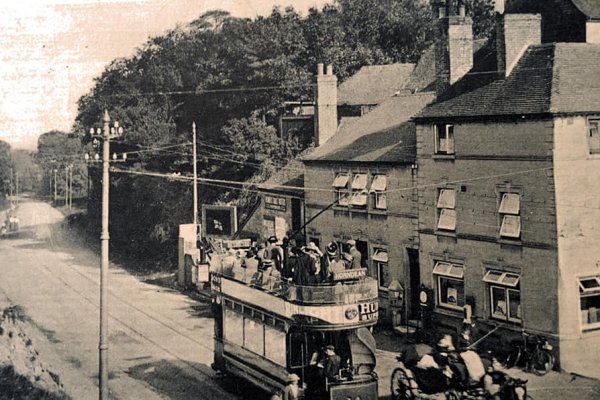 Tram passing the George public house, Widley/Cosham